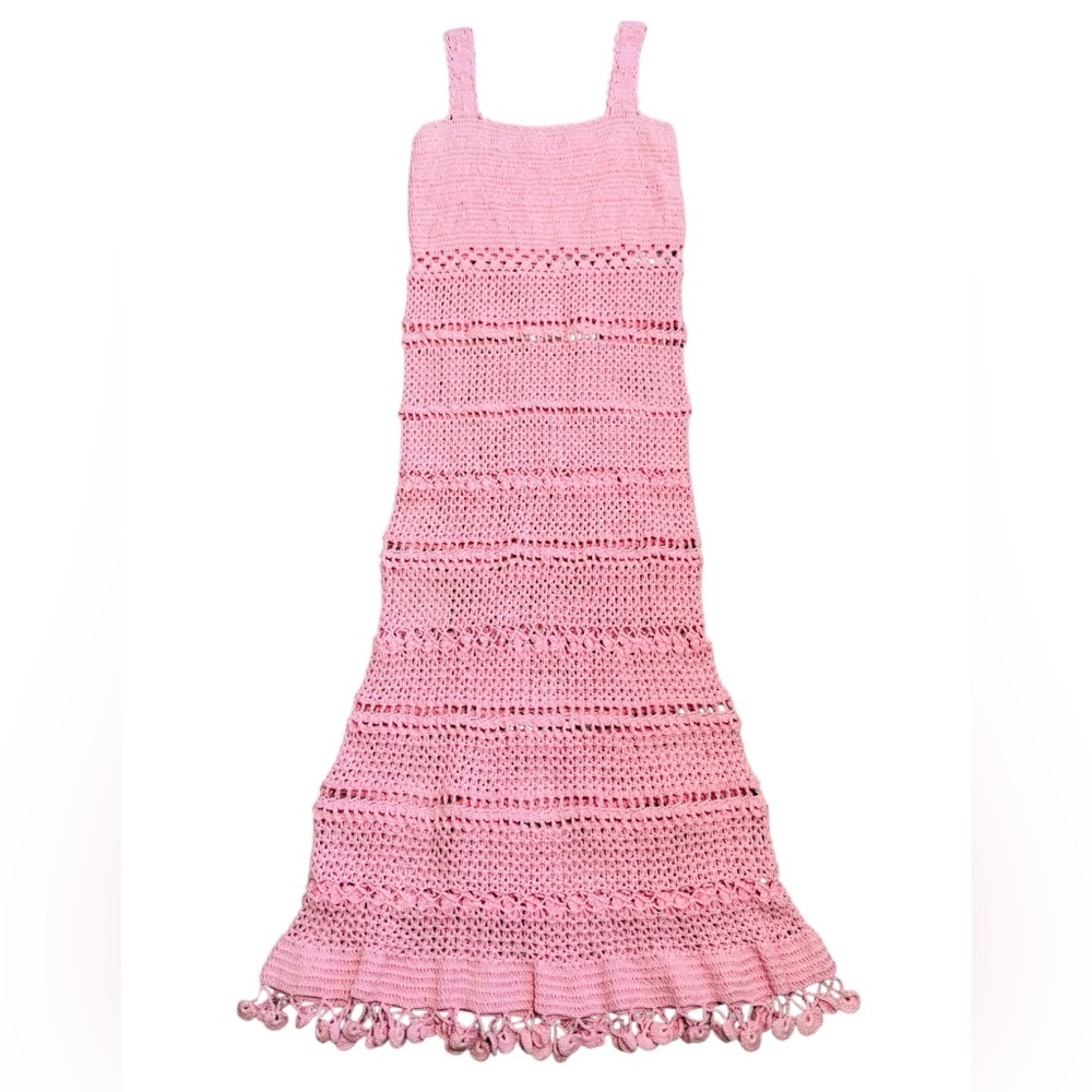 ALIX PINHO***Pink Crochet Sleeveless Maxi Dress***One Size $998